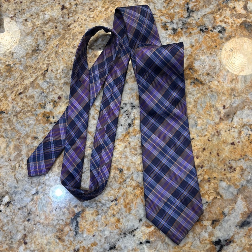 Tommy Hilfiger Blue and Purple Plaid Tie 100% silk